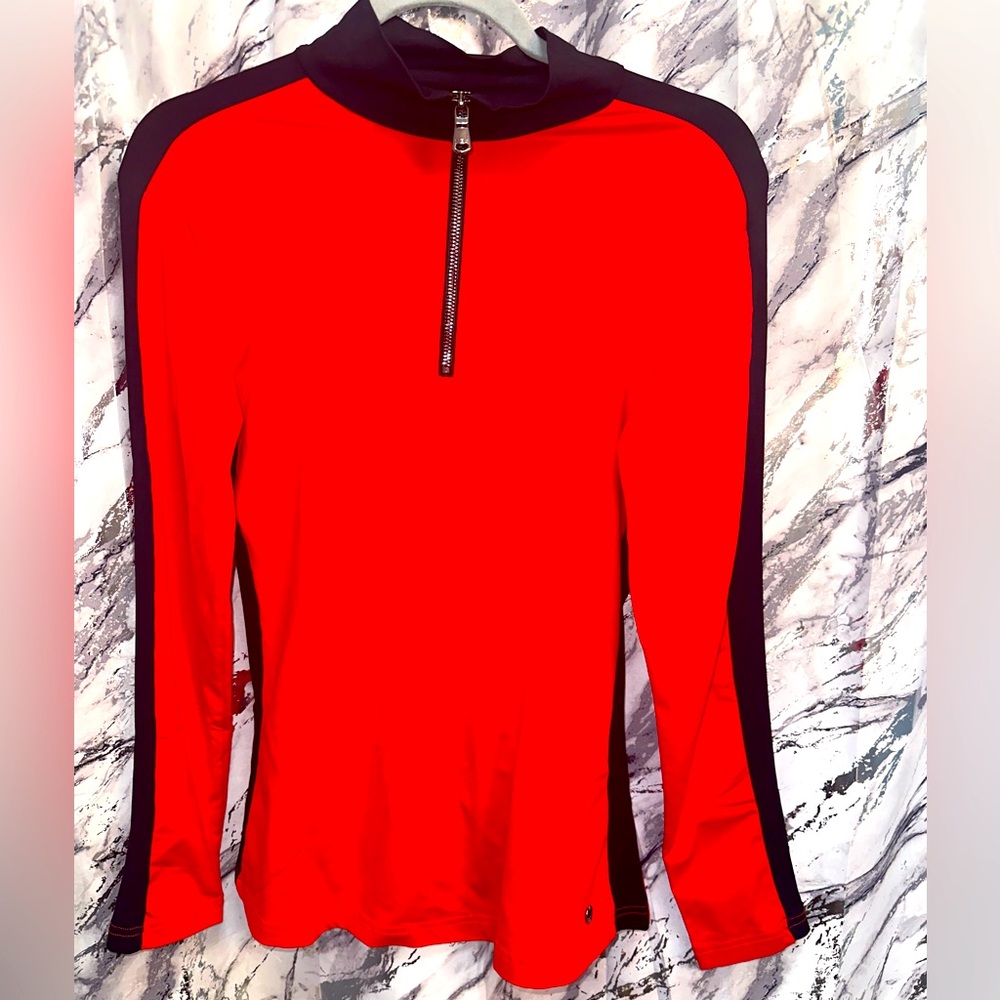MDC Dry Fit Mock Neck two Tone 1/4 zip long sleeve Workout shirt size women xl